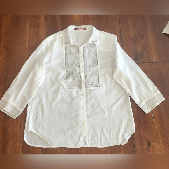 Comptoir Des Cotonniers White Embroidered Cotton Button-Up Top - Picture 2 of 5